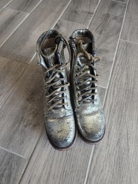 Freebird by Steven Metallic Gold Lace-Up Combat Boots with Black Accents